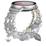 V-Moro Fashion Elastic Beaded Strap Bracelet Samaung Galaxy Active/Active2 Watch Bands Women Grey