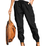 Dqueduo Cargo Pants Women Plus Size Drawstring Casual Solid Elastic Waist Pocket Loose Pants Gifts for Women on Clearance