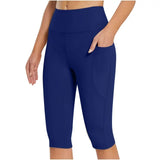 Leggings for Women Dqueduo Women's Knee Length Leggings High Waisted Yoga Workout Exercise Capris For Casual Summer With Pockets Workout Leggings for Women