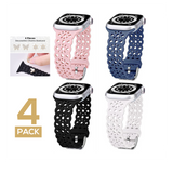 V-MORO 4 Pack Silicone Sport Bands Compatible Apple Watch Bands 41mm 49/45/44/42/40/38mm, Strechy Breathable Wristband for iwatch 9 8 7 6 5 4 3 SE with 4 Decorative Charms Dimond