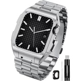 V-moro for Apple Watch Band 44mm with Case，Shockproof Band Strap for iWatch Series 6/5/4/SE 44mm bands，Stainless Steel Metal Business Bands with Bumper Case Cover（Silver）