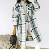 Winter Coats for Women Dqueduo Womens Plaid Long Wool Blend Coat Shacket Jackets Long Sleeve Button Down Casual Boyfriend Flannel Shirts Gifts for Women on Clearance