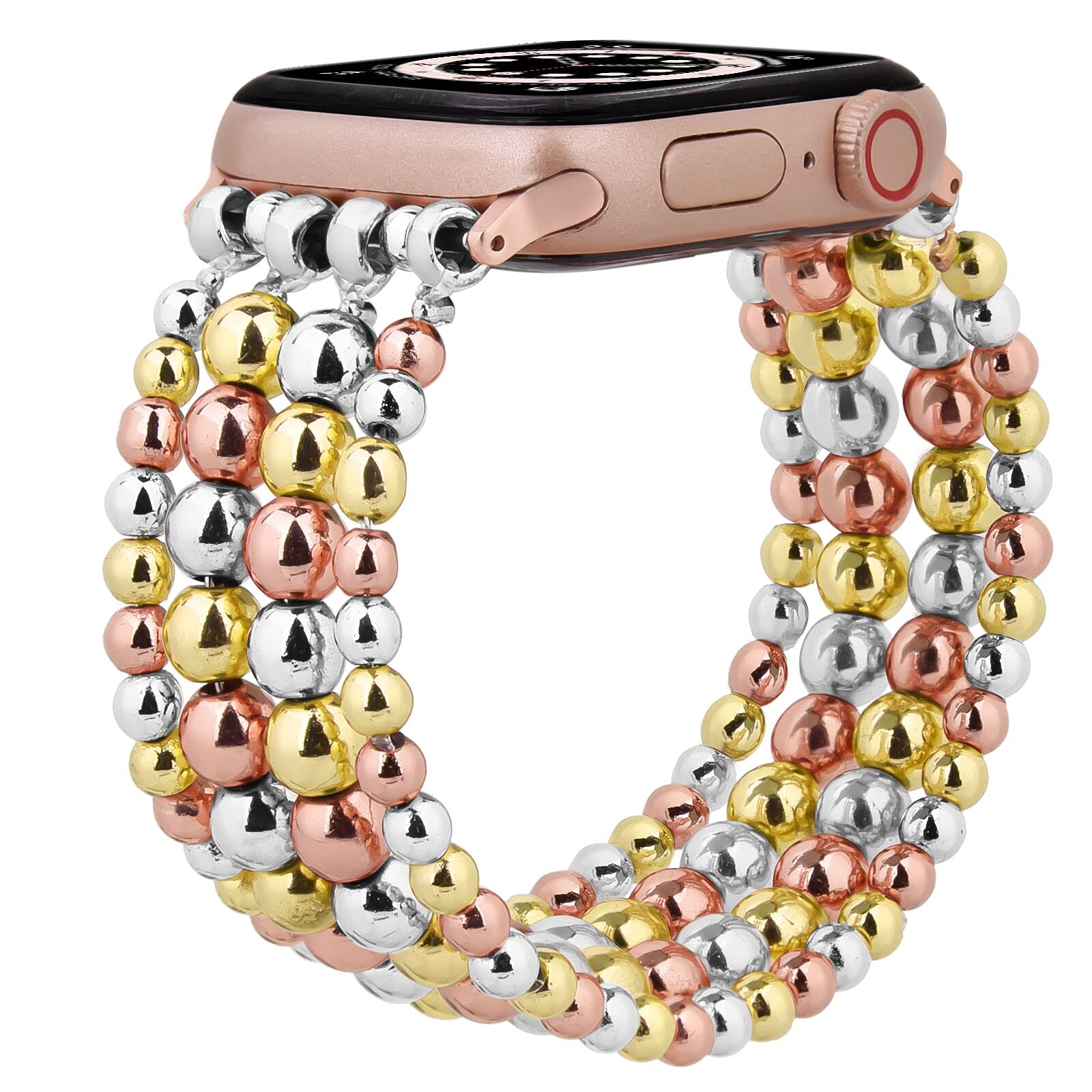 Apple Watch 40mm 38mm 41mm Women's Girls, Fashion Handmade Elastic Stretch Beaded Bracelet Strap for iWatch Collection 7/SE/6/5/4/3/2/1 Strap 40mm/38mm Silver