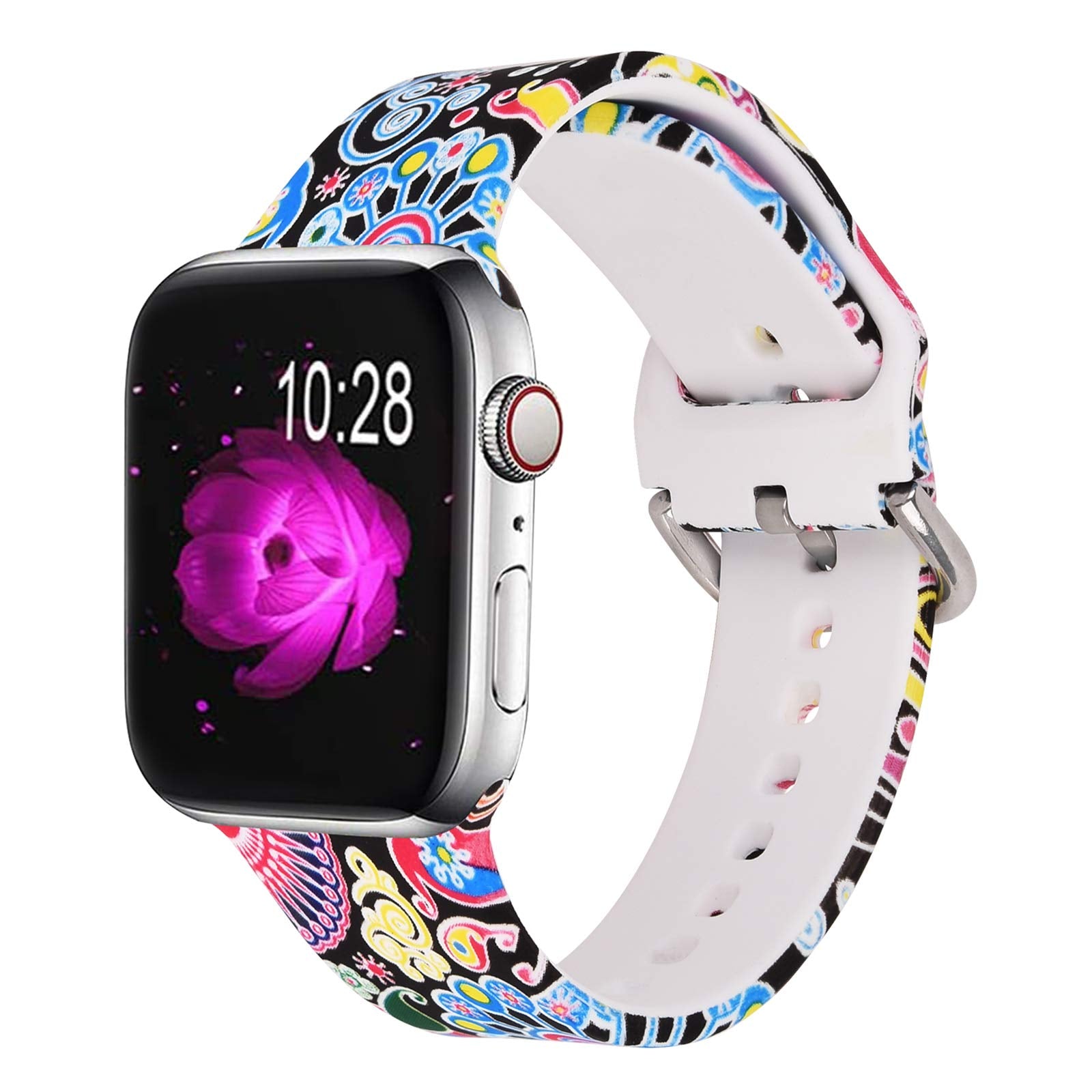 Apple Watch Band 41mm 40mm 38mm, Fadeless Pattern Printed Floral Bands Silicone Replacement